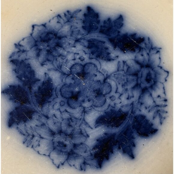 Antique New Wharf Pottery Bowl England Semi-Porcelain Waldorf Flow Blue 9" - Picture 5 of 13